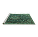 Sideview of Machine Washable Medallion Turquoise Traditional Area Rugs, wshtr1223turq