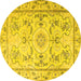 Round Machine Washable Medallion Yellow Traditional Rug, wshtr1224yw