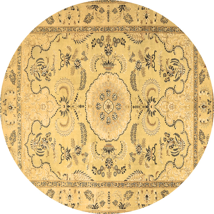 Round Machine Washable Medallion Brown Traditional Rug, wshtr1224brn