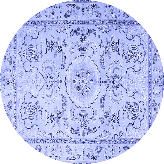 Round Machine Washable Medallion Blue Traditional Rug, wshtr1224blu