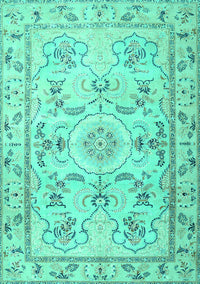 Medallion Turquoise Traditional Rug, tr1224turq