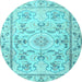 Round Machine Washable Medallion Light Blue Traditional Rug, wshtr1224lblu