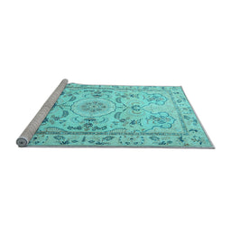 Sideview of Machine Washable Medallion Light Blue Traditional Rug, wshtr1224lblu