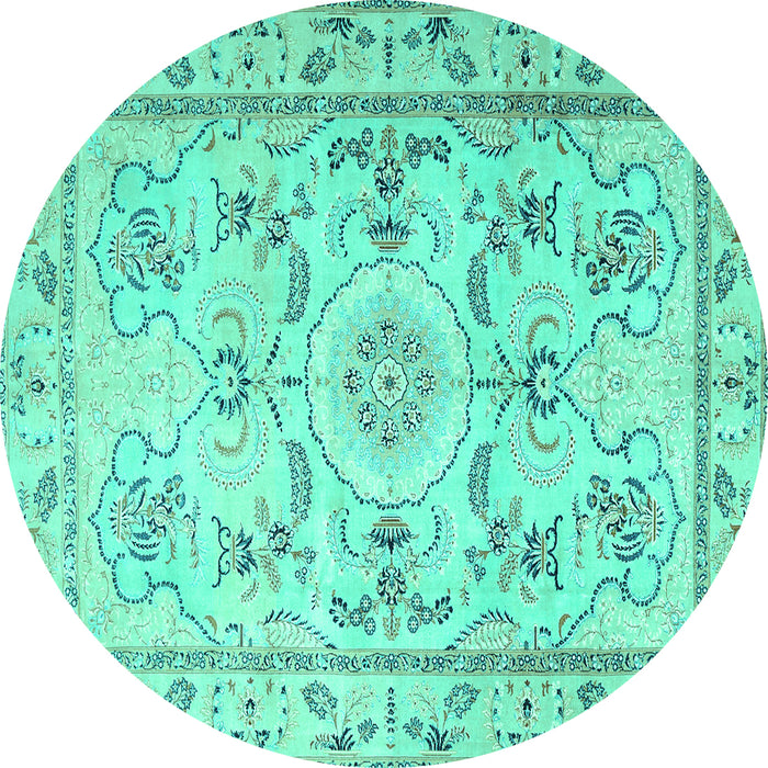 Round Machine Washable Medallion Turquoise Traditional Area Rugs, wshtr1224turq