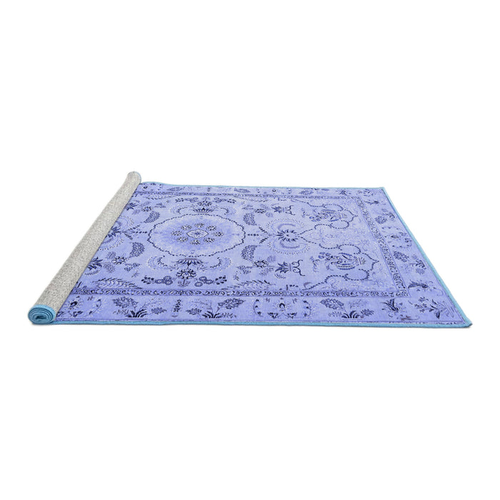 Sideview of Machine Washable Medallion Blue Traditional Rug, wshtr1224blu