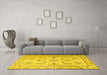 Machine Washable Medallion Yellow Traditional Rug in a Living Room, wshtr1224yw