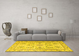 Machine Washable Medallion Yellow Traditional Rug in a Living Room, wshtr1224yw