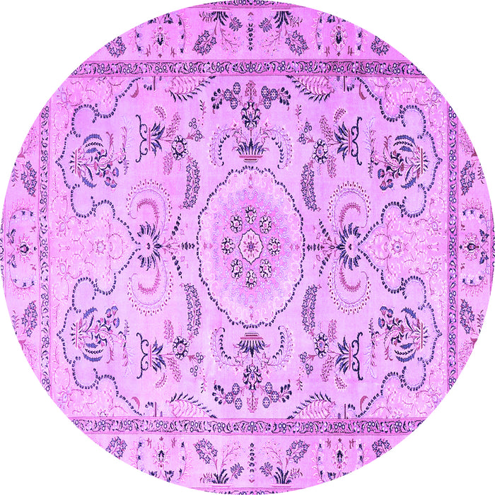 Round Machine Washable Medallion Purple Traditional Area Rugs, wshtr1224pur