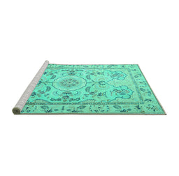 Sideview of Machine Washable Medallion Turquoise Traditional Area Rugs, wshtr1224turq