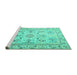 Sideview of Machine Washable Medallion Turquoise Traditional Area Rugs, wshtr1224turq