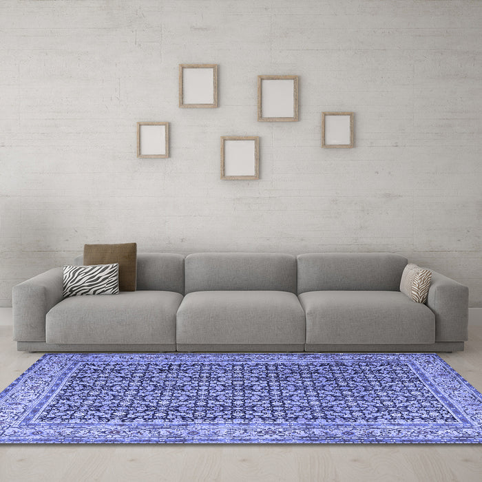 Machine Washable Persian Blue Traditional Rug in a Living Room, wshtr1225blu