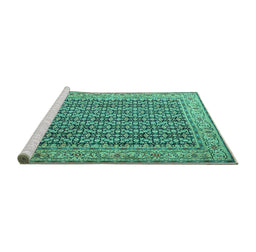 Sideview of Machine Washable Persian Turquoise Traditional Area Rugs, wshtr1225turq