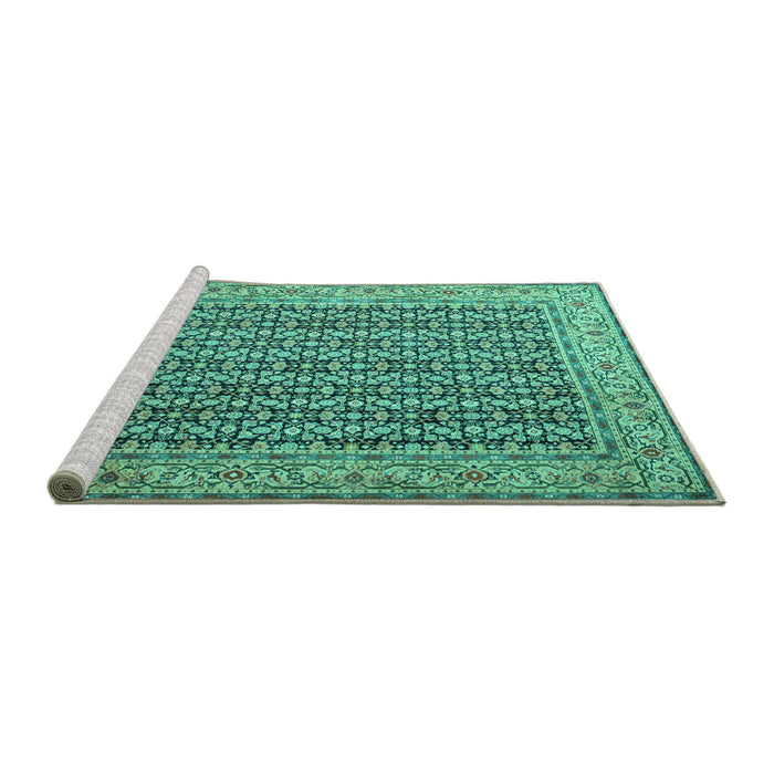 Sideview of Machine Washable Persian Turquoise Traditional Area Rugs, wshtr1225turq
