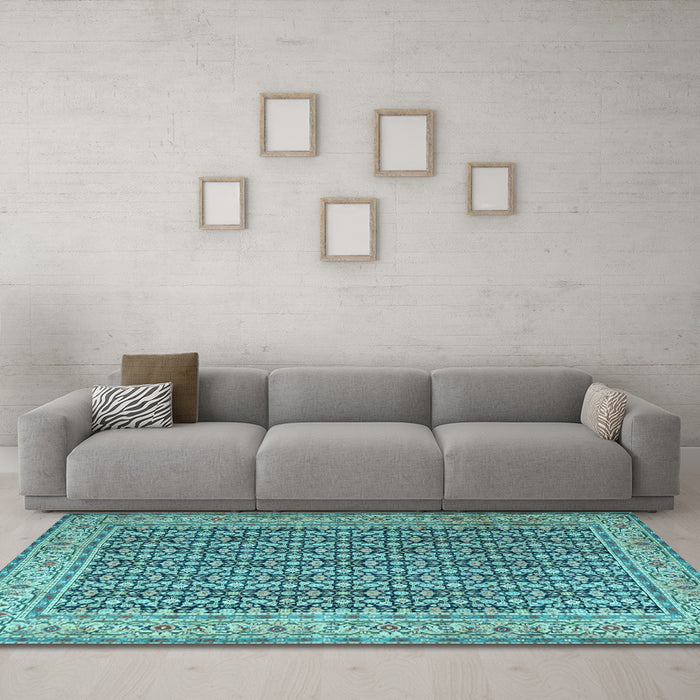 Machine Washable Persian Light Blue Traditional Rug in a Living Room, wshtr1225lblu