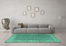 Machine Washable Persian Turquoise Traditional Area Rugs in a Living Room,, wshtr1225turq