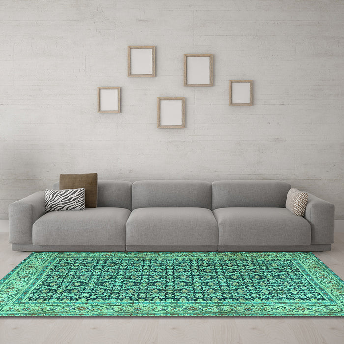 Machine Washable Persian Turquoise Traditional Area Rugs in a Living Room,, wshtr1225turq