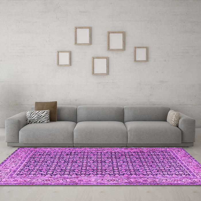 Machine Washable Persian Purple Traditional Area Rugs in a Living Room, wshtr1225pur