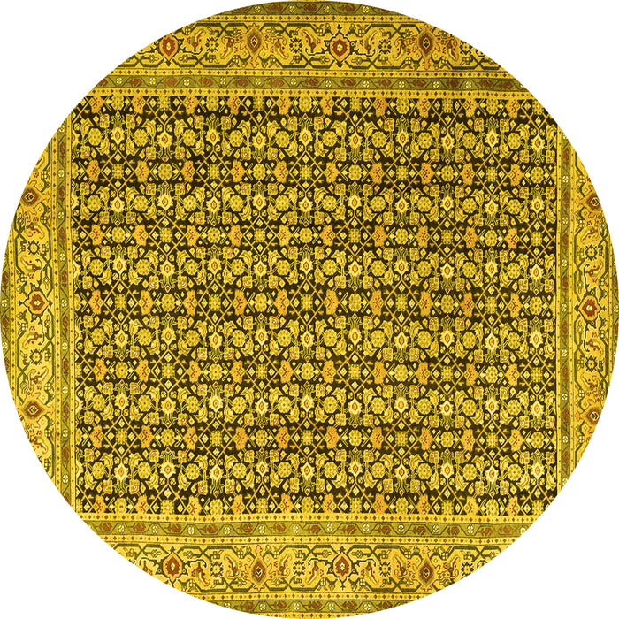 Round Machine Washable Persian Yellow Traditional Rug, wshtr1225yw