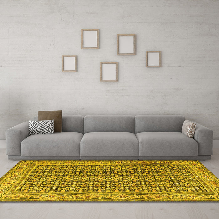 Machine Washable Persian Yellow Traditional Rug in a Living Room, wshtr1225yw