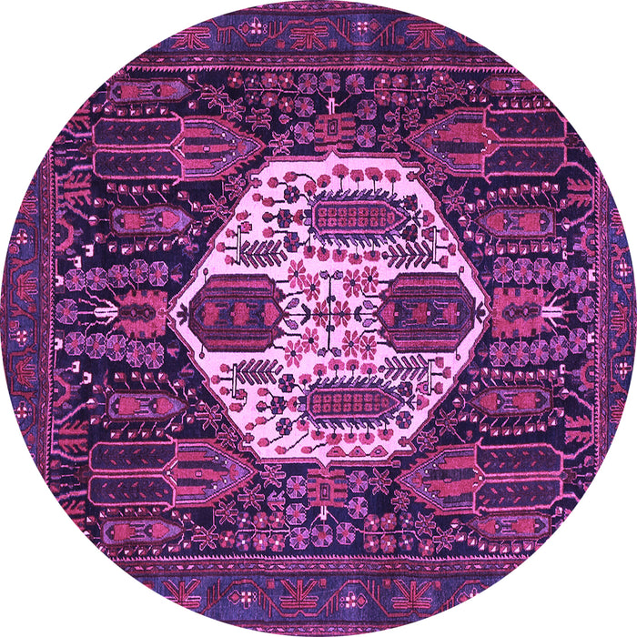 Round Medallion Purple Traditional Rug, tr1226pur