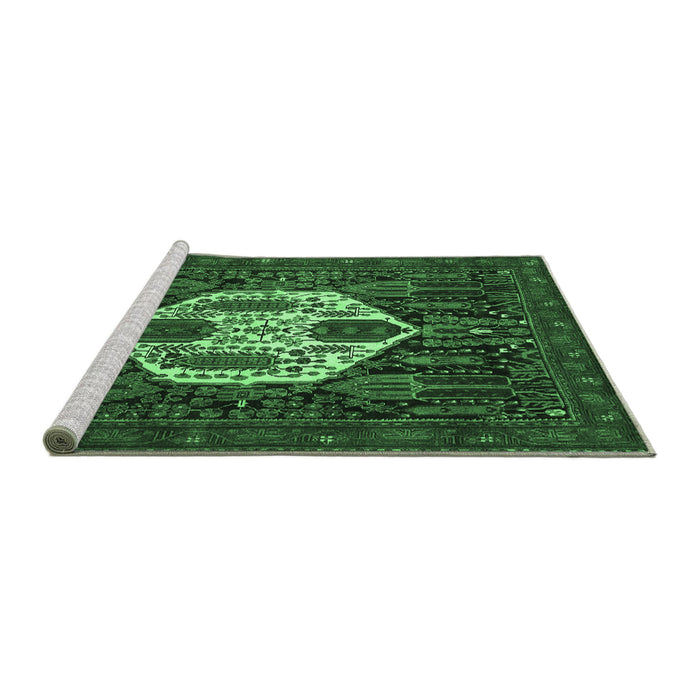 Sideview of Machine Washable Medallion Emerald Green Traditional Area Rugs, wshtr1226emgrn