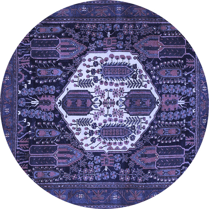 Round Machine Washable Medallion Blue Traditional Rug, wshtr1226blu