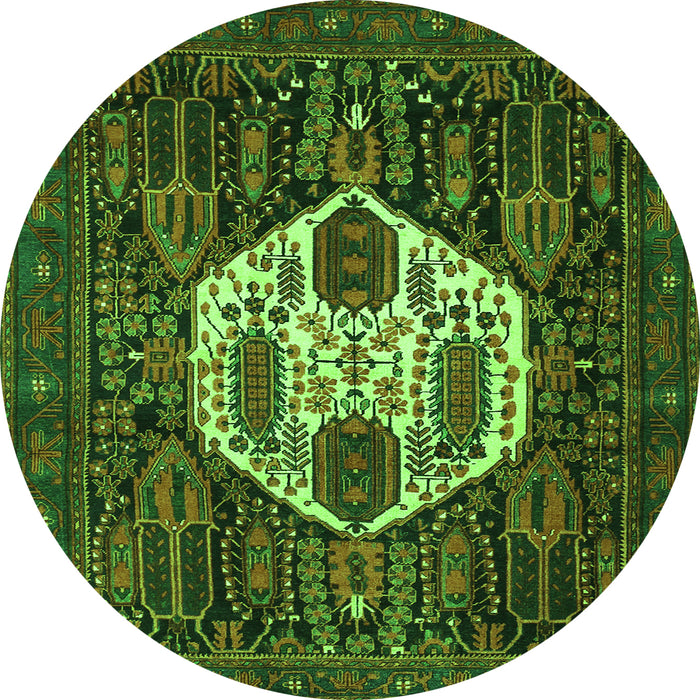Square Medallion Green Traditional Rug, tr1226grn