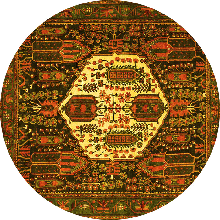 Round Medallion Yellow Traditional Rug, tr1226yw