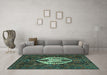 Machine Washable Medallion Turquoise Traditional Area Rugs in a Living Room,, wshtr1226turq