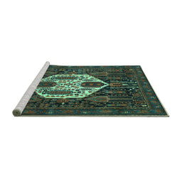 Sideview of Machine Washable Medallion Turquoise Traditional Area Rugs, wshtr1226turq