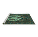 Sideview of Machine Washable Medallion Turquoise Traditional Area Rugs, wshtr1226turq