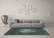 Machine Washable Medallion Light Blue Traditional Rug in a Living Room, wshtr1226lblu