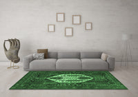 Machine Washable Medallion Emerald Green Traditional Rug, wshtr1226emgrn