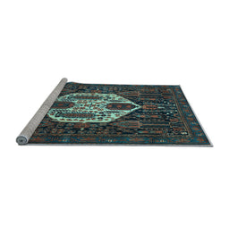 Sideview of Machine Washable Medallion Light Blue Traditional Rug, wshtr1226lblu