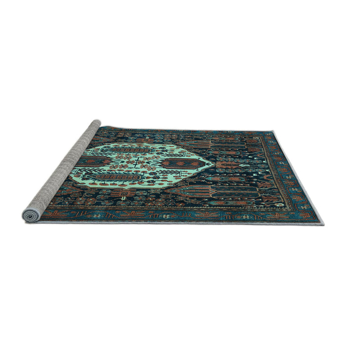 Sideview of Machine Washable Medallion Light Blue Traditional Rug, wshtr1226lblu