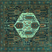 Square Medallion Turquoise Traditional Rug, tr1226turq