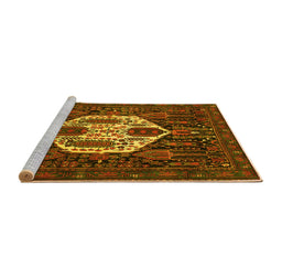 Sideview of Machine Washable Medallion Yellow Traditional Rug, wshtr1226yw