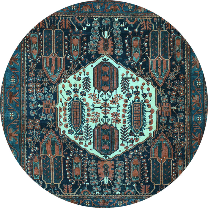 Round Medallion Light Blue Traditional Rug, tr1226lblu