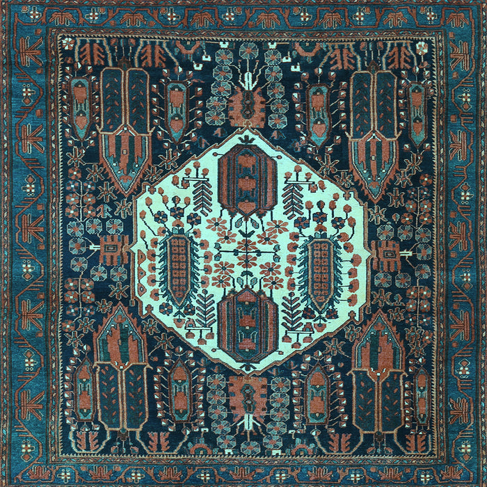Square Medallion Light Blue Traditional Rug, tr1226lblu