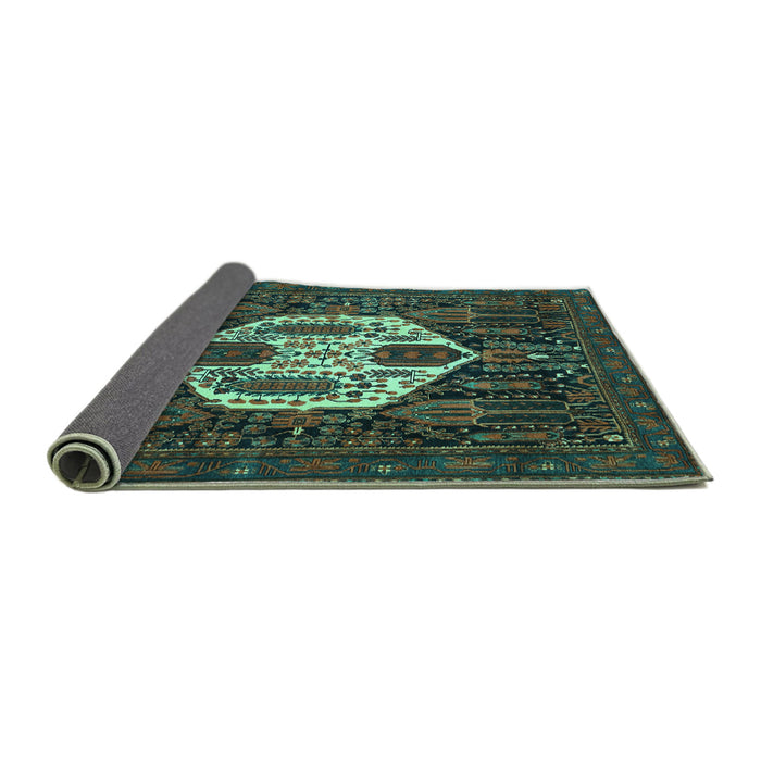 Sideview of Medallion Turquoise Traditional Rug, tr1226turq