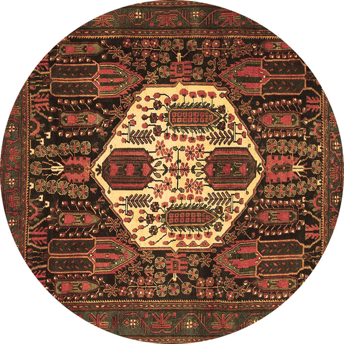 Round Machine Washable Medallion Brown Traditional Rug, wshtr1226brn