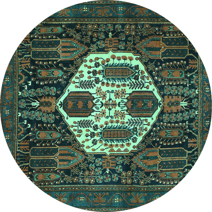 Round Medallion Turquoise Traditional Rug, tr1226turq