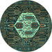 Round Medallion Turquoise Traditional Rug, tr1226turq