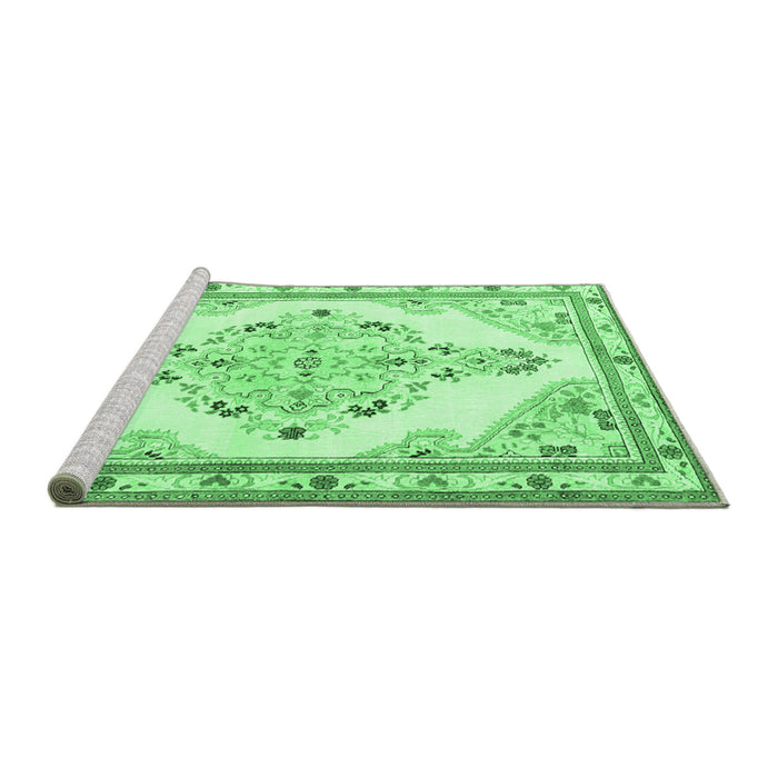 Sideview of Machine Washable Medallion Emerald Green Traditional Area Rugs, wshtr1227emgrn