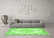 Machine Washable Medallion Green Traditional Area Rugs in a Living Room,, wshtr1227grn