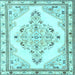 Square Machine Washable Medallion Light Blue Traditional Rug, wshtr1227lblu