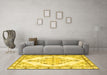 Machine Washable Medallion Yellow Traditional Rug in a Living Room, wshtr1227yw