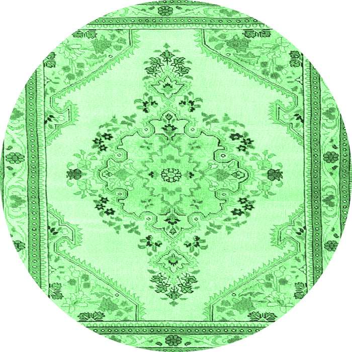 Round Machine Washable Medallion Emerald Green Traditional Area Rugs, wshtr1227emgrn
