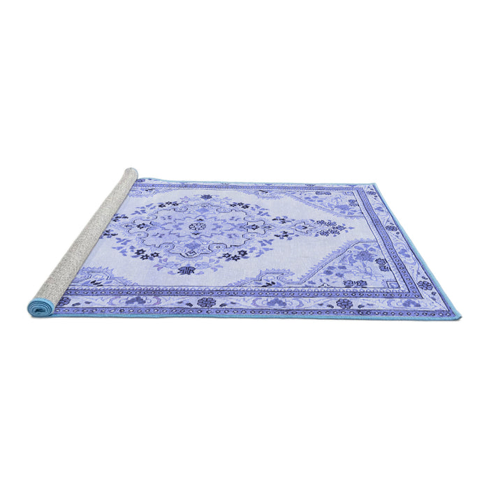 Sideview of Machine Washable Medallion Blue Traditional Rug, wshtr1227blu