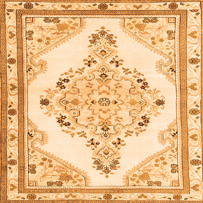 Round Machine Washable Medallion Orange Traditional Area Rugs, wshtr1227org